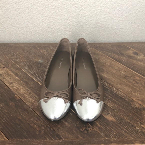 Tory Burch Silver and Brown Flats - Picture 1 of 6